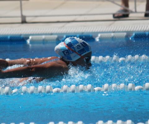 Nadadora Rita Romão a nadar mariposa